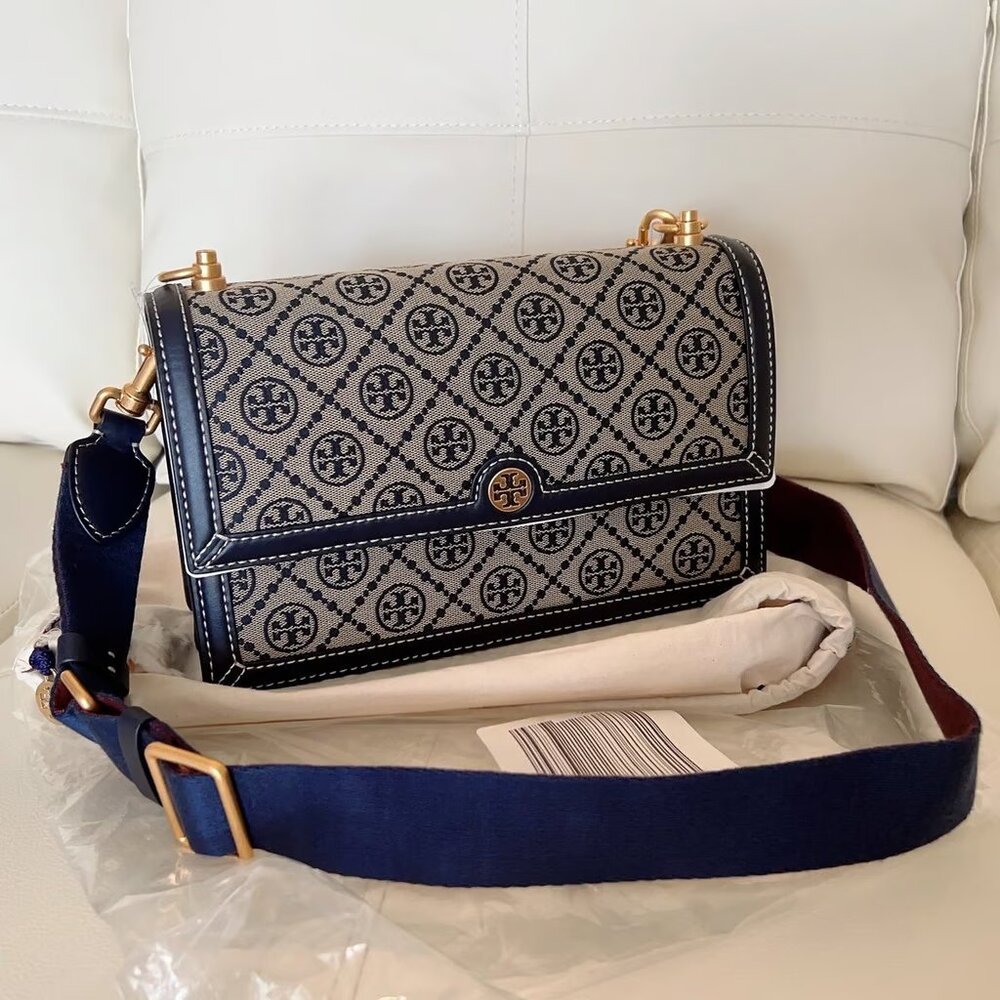 Tory Burch Blue Geometric Tote Bag